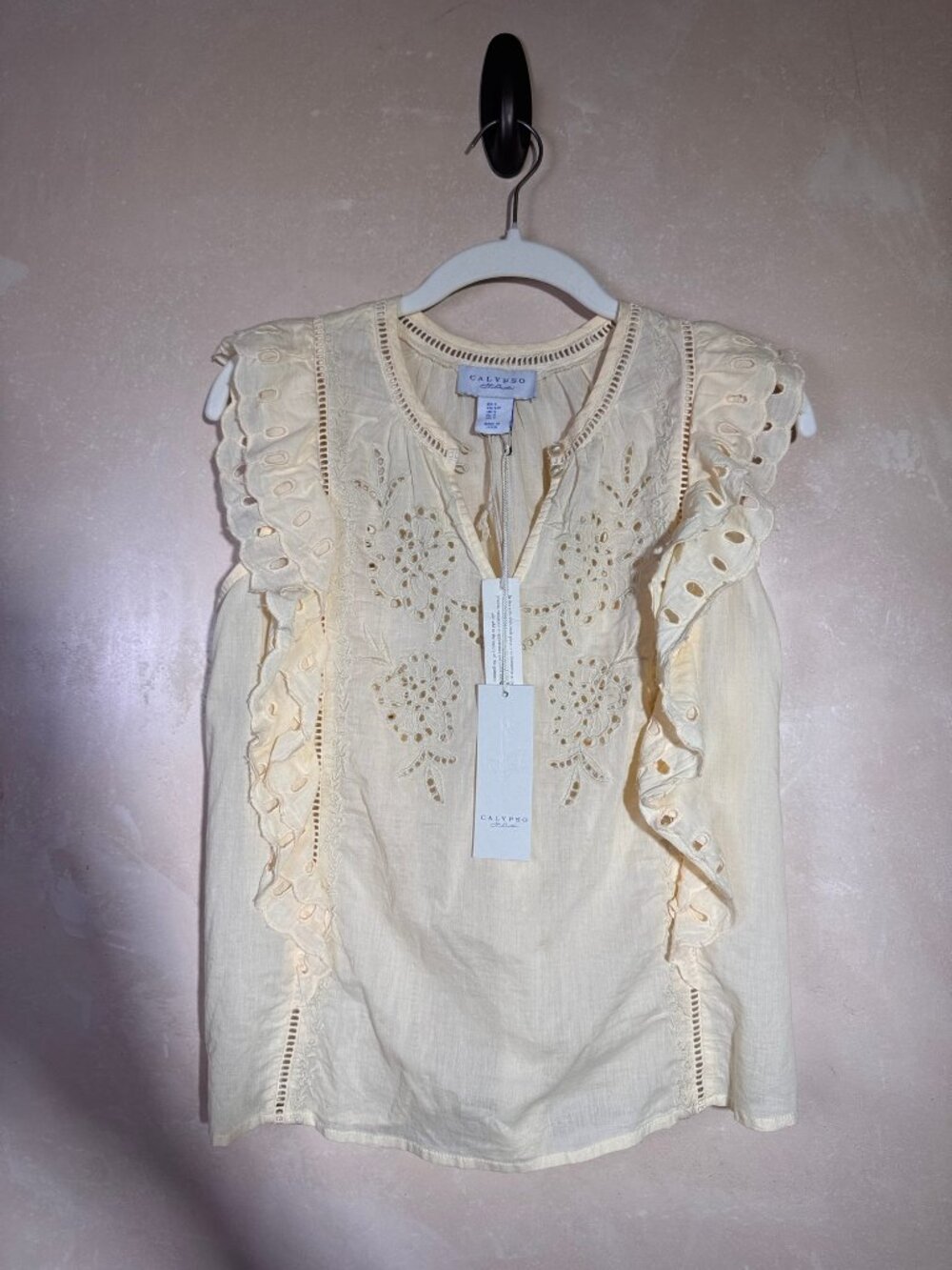 Calypso St. Barth Ivory Eyelet Embroidered Blouse S